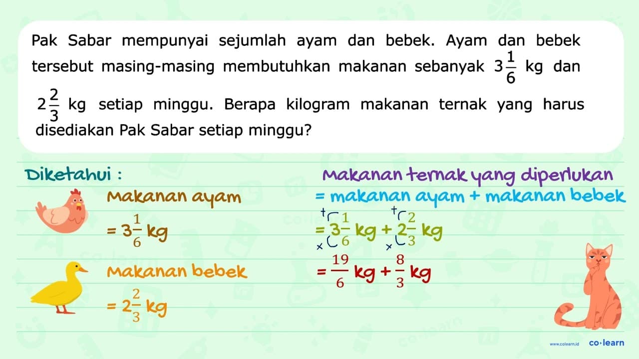 Pak Sabar mempunyai sejumlah ayam dan bebek. Ayam dan bebek