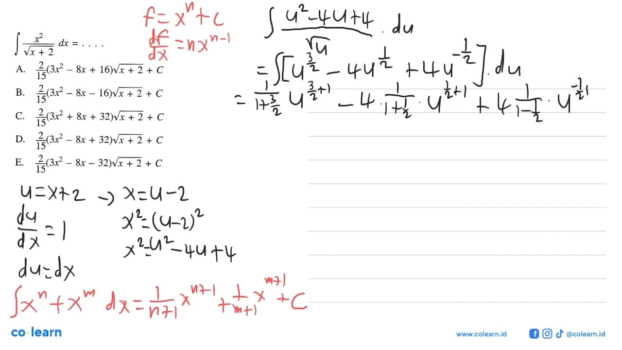 integral x^2/akar(x+2) dx=...