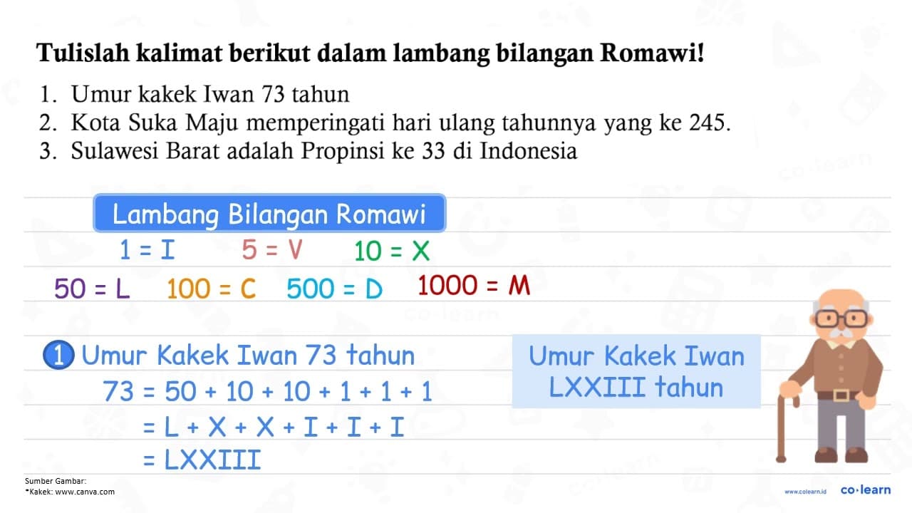 Tulislah kalimat berikut dalam lambang bilangan Romawi! 1.