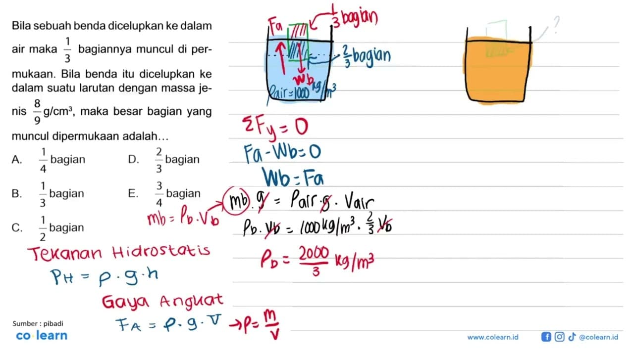 Bila sebuah benda dicelupkan ke dalam air maka 1/3