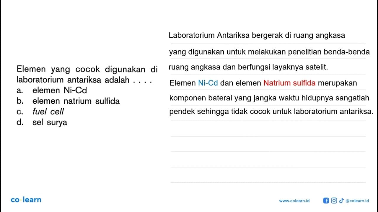 Elemen yang cocok digunakan di laboratorium antariksa