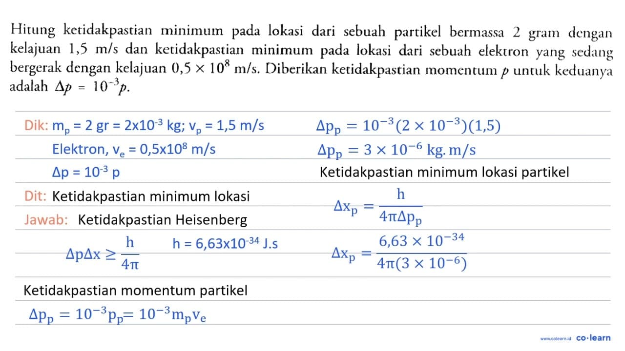 Hitung ketidakpastian minimum pada lokasi dari sebuah