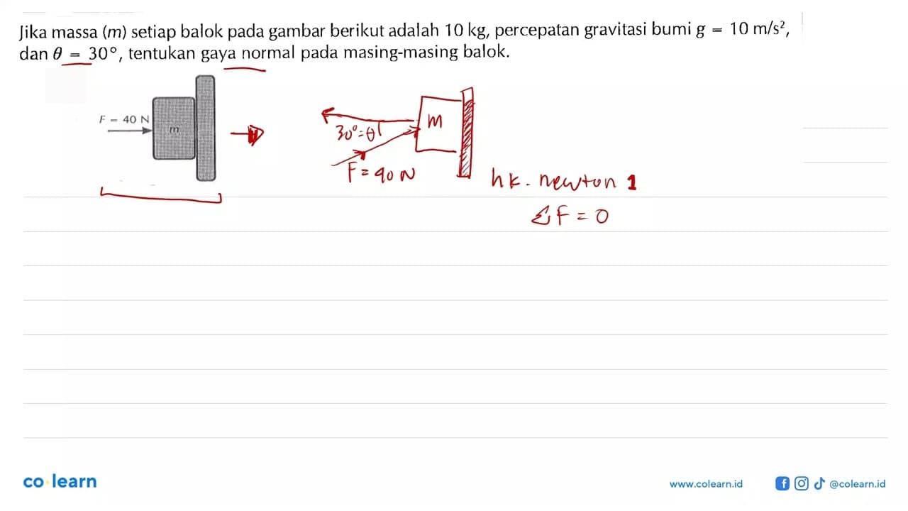 Jika massa (m) setiap balok pada gambar berikut adalah 10