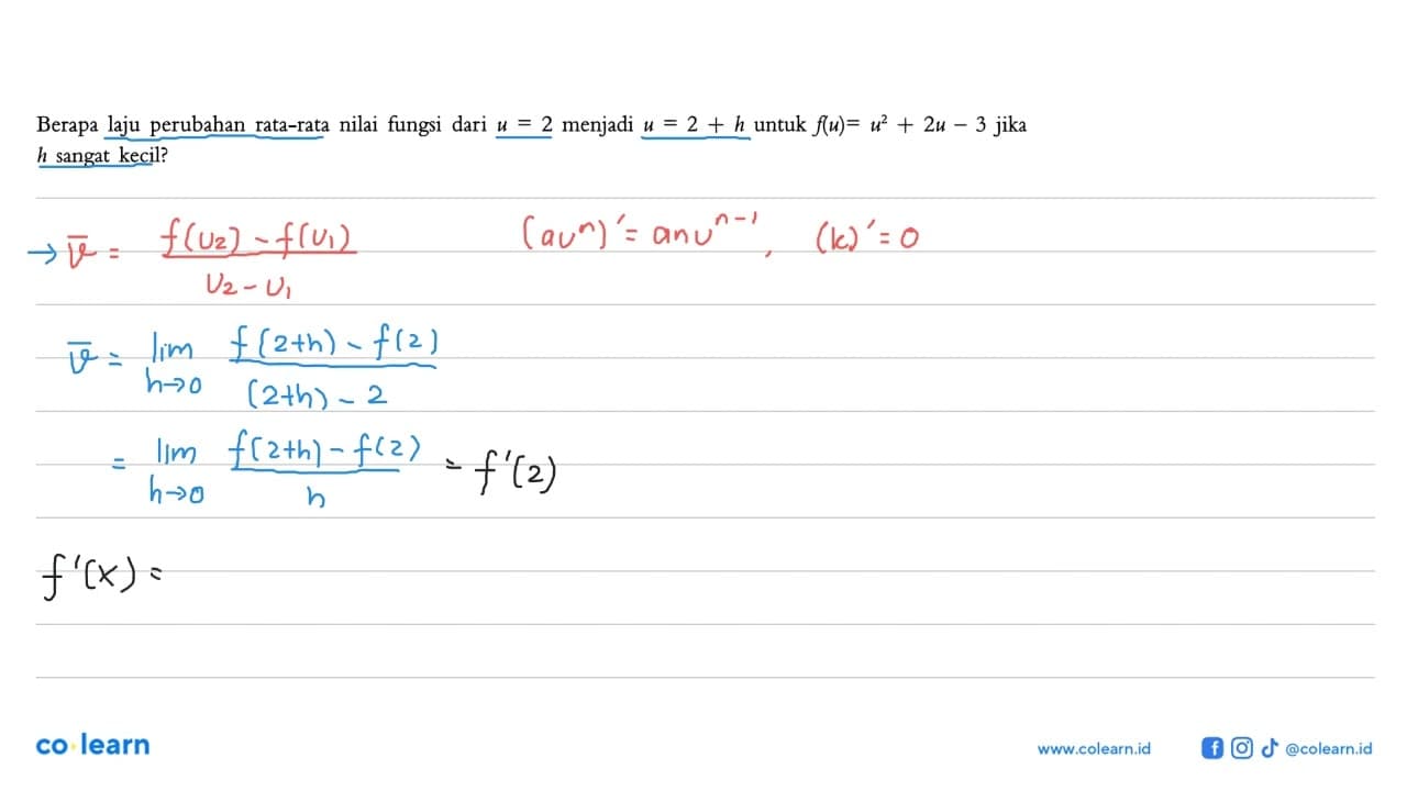 Berapa laju perubahan rata-rata nilai fungsi dari u=2