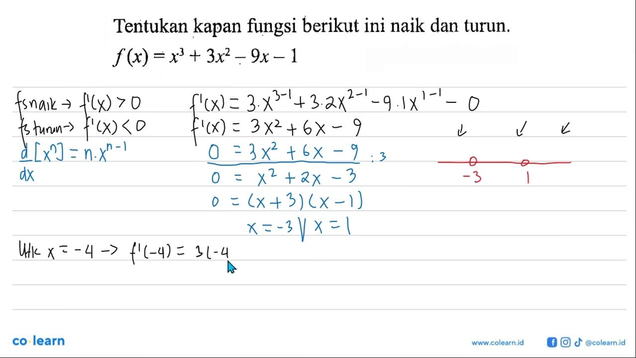 Tentukan kapan fungsi berikut ini naik dan turun.