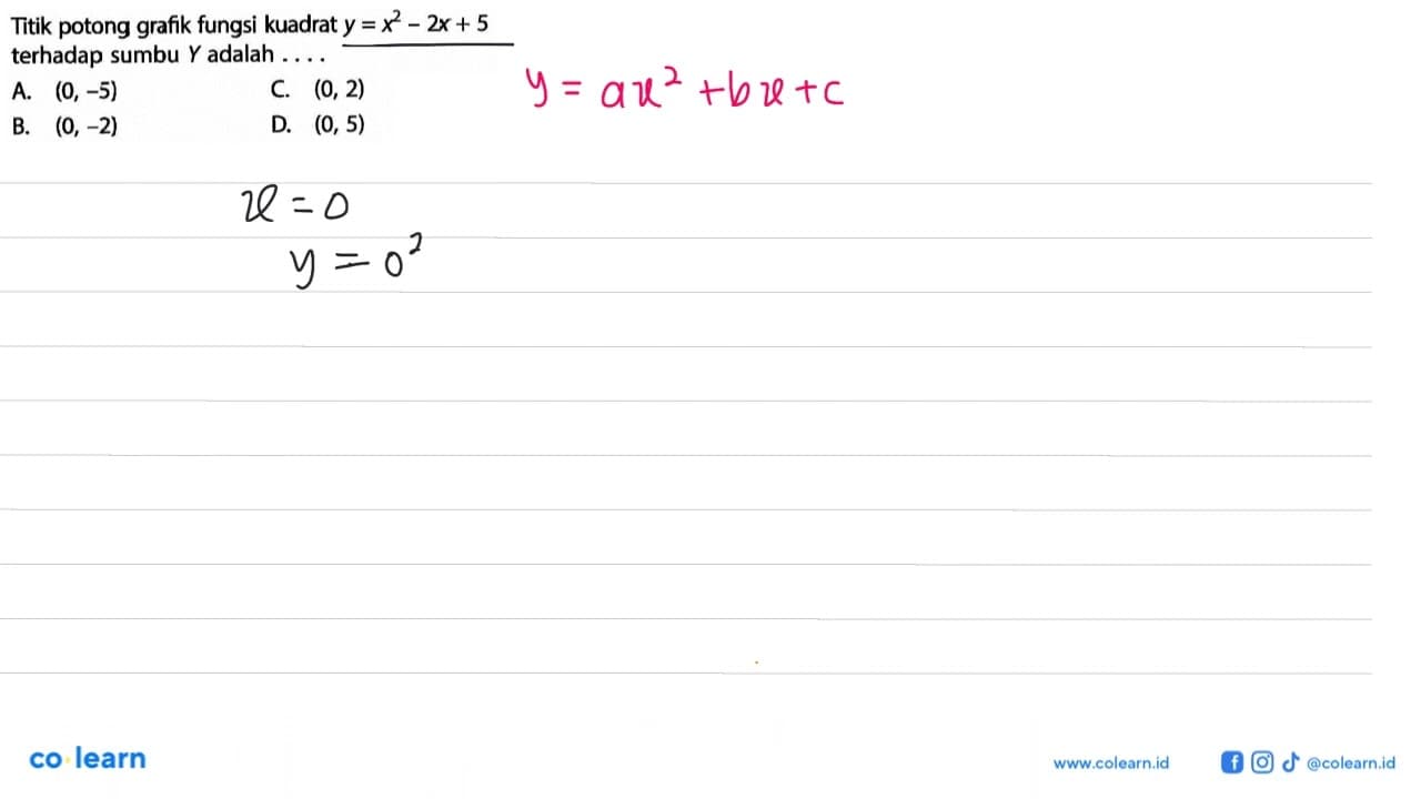 Titik potong grafik fungsi kuadrat y = x^2 - 2x + 5