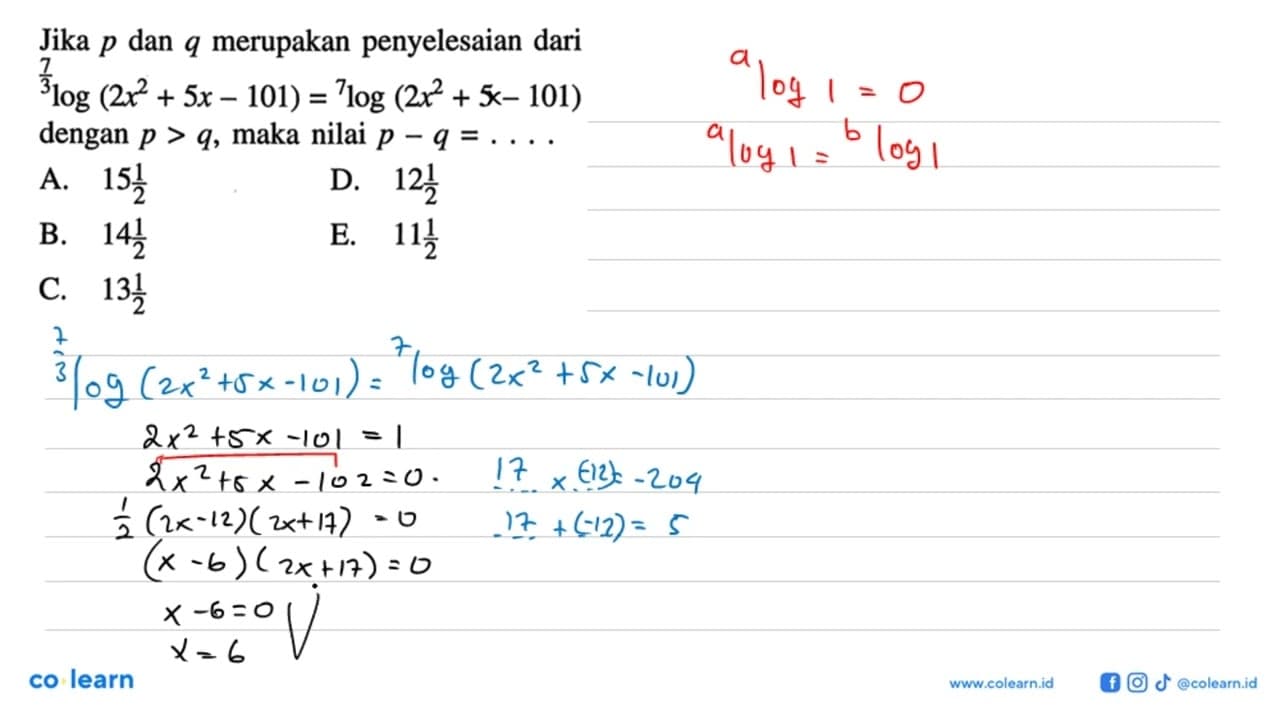 Jika p dan q merupakan penyelesaian dari 7/3