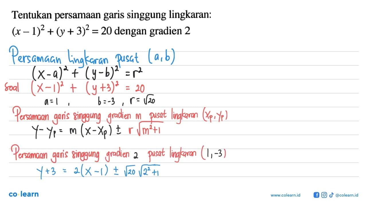 Tentukan persamaan garis singgung lingkaran: (x-1)^2 +