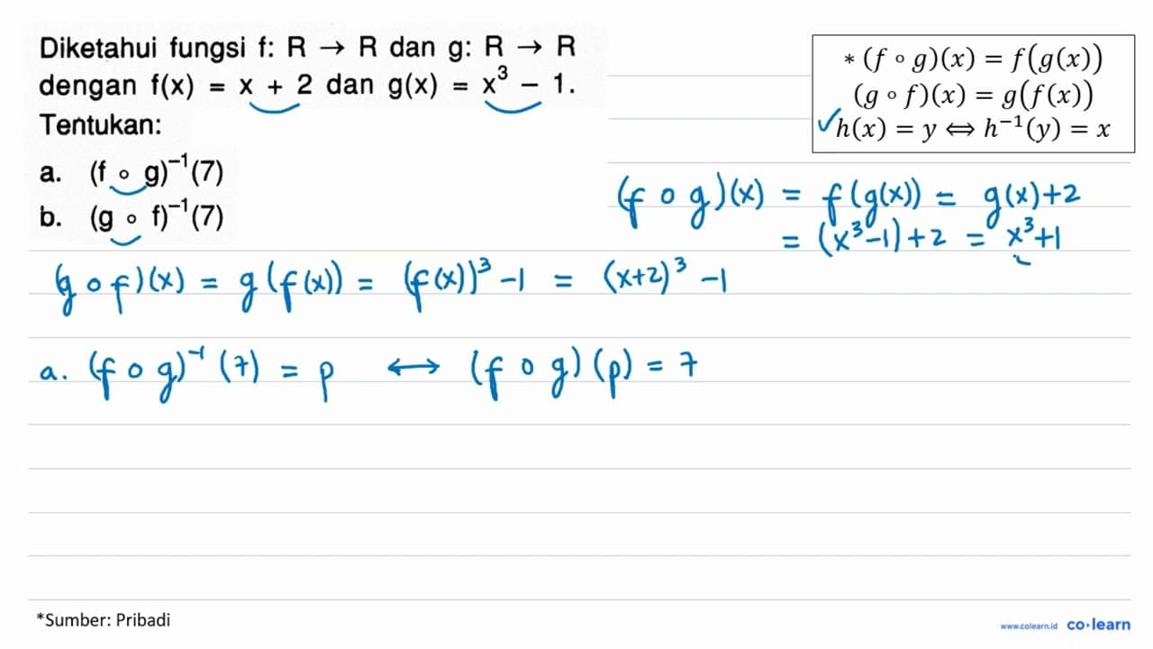 Diketahui fungsi f: R->R dan g: R->R dengan f(x)=x+2 dan