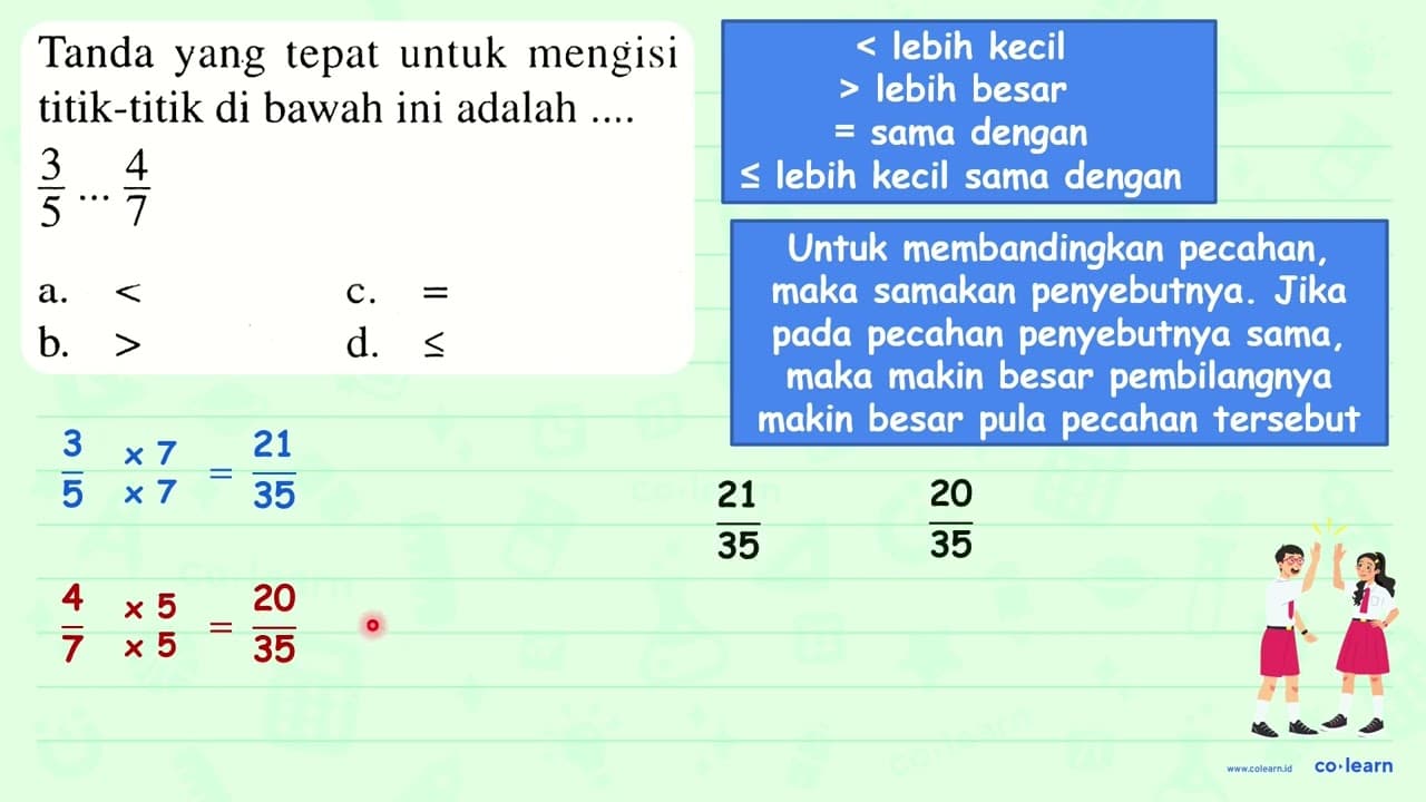 Tanda yang tepat untuk mengisi titik-titik di bawah ini