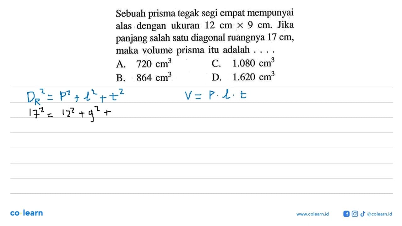 Sebuah prisma tegak segi empat mempunyai alas dengan ukuran