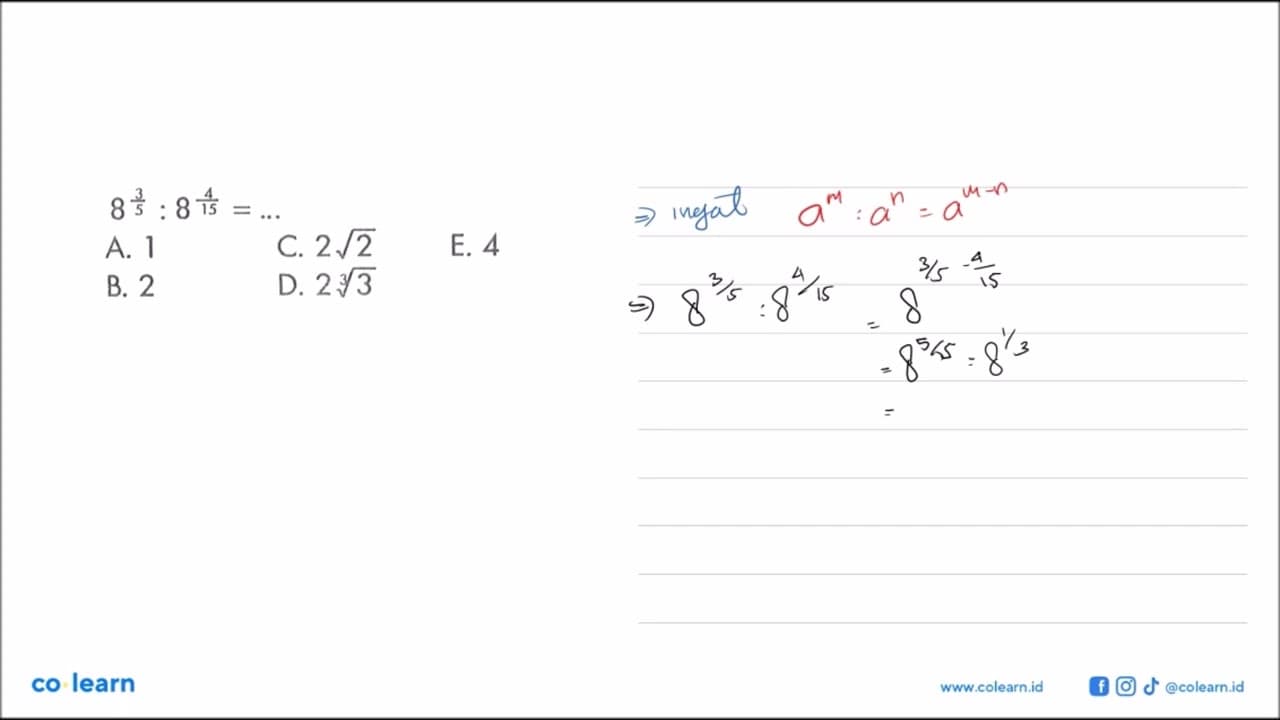 8^(3/5):8^(4/15)=