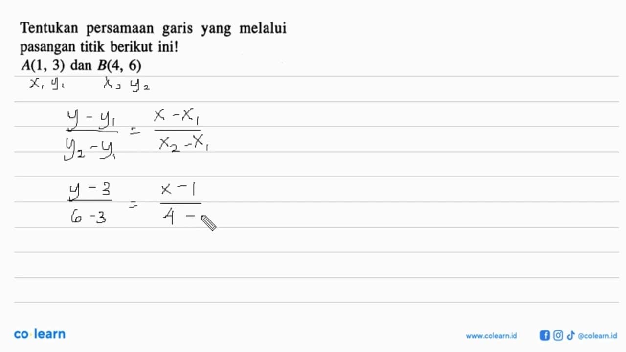 Tentukan persamaan garis melalui yang pasangan titik