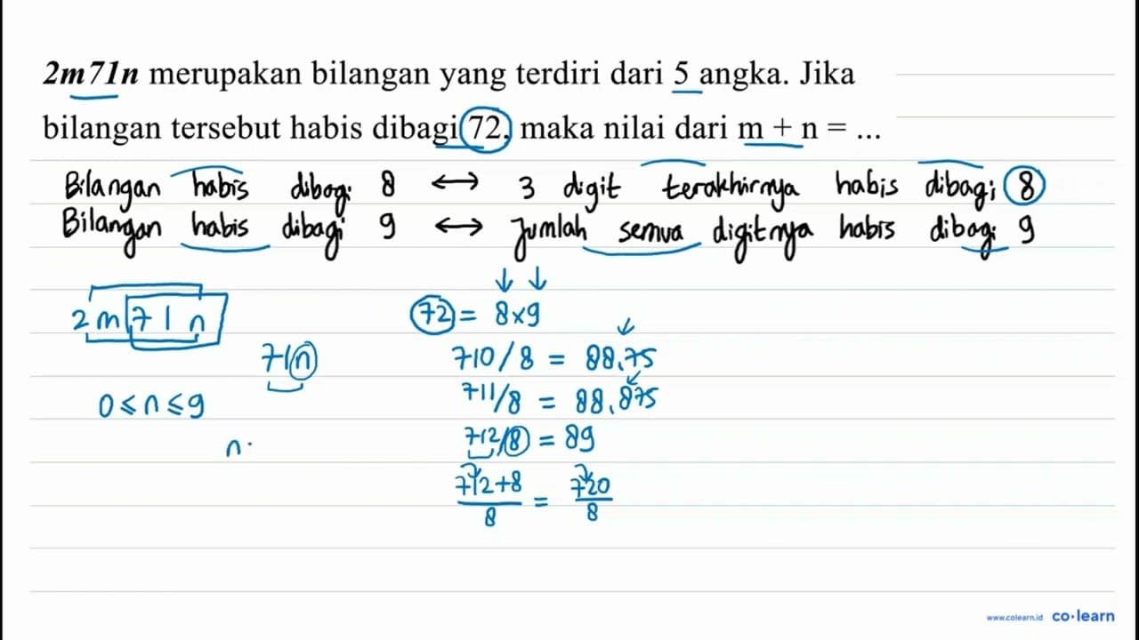 2 m 71 n merupakan bilangan yang terdiri dari 5 angka. Jika