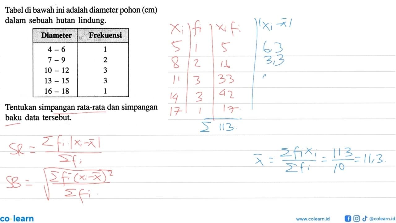 Tabel di bawah ini adalah diameter pohon (cm) dalam sebuah