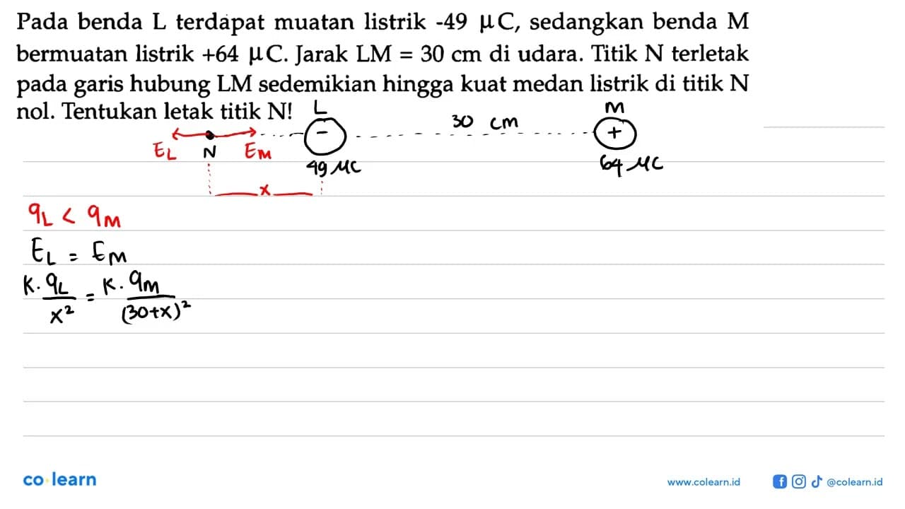 Pada benda L terdapat muatan listrik -49 mikro C, sedangkan