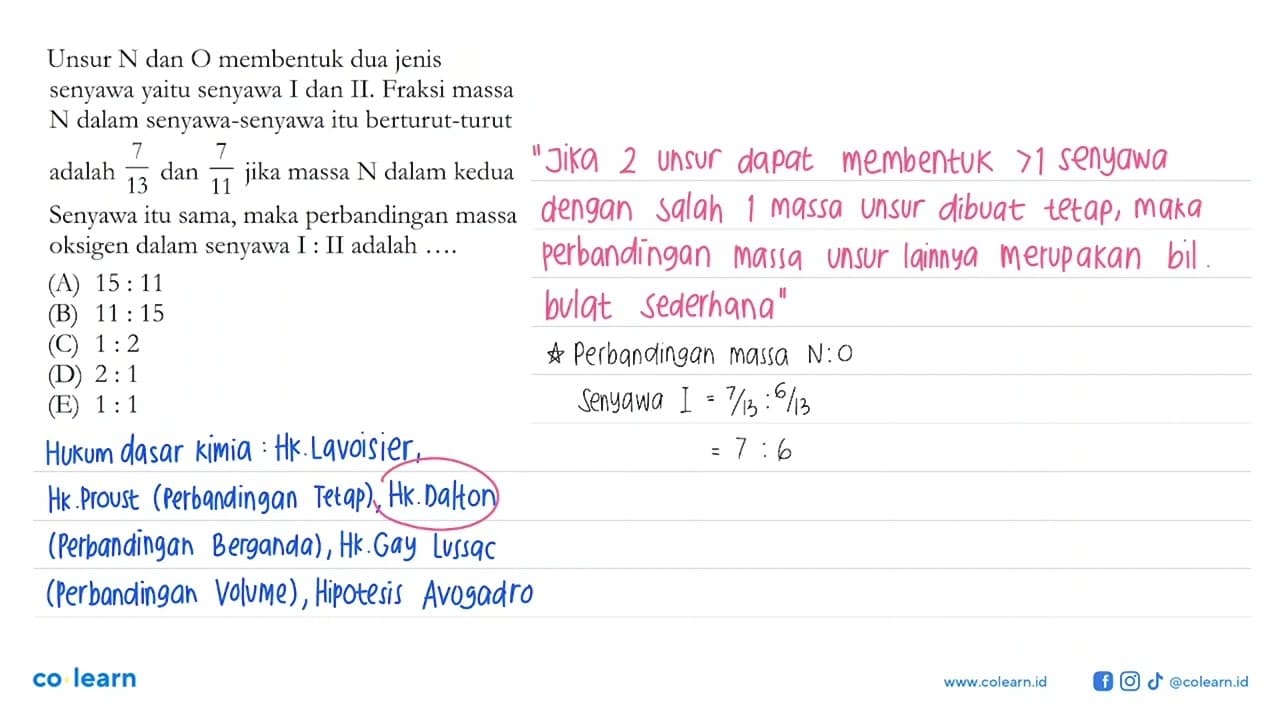 Unsur N dan O membentuk dua jenis senyawa yaitu senyawa I