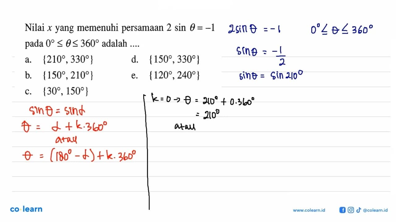 Nilai x yang meemnuhi persamaan 2 sin theta=-1 pada