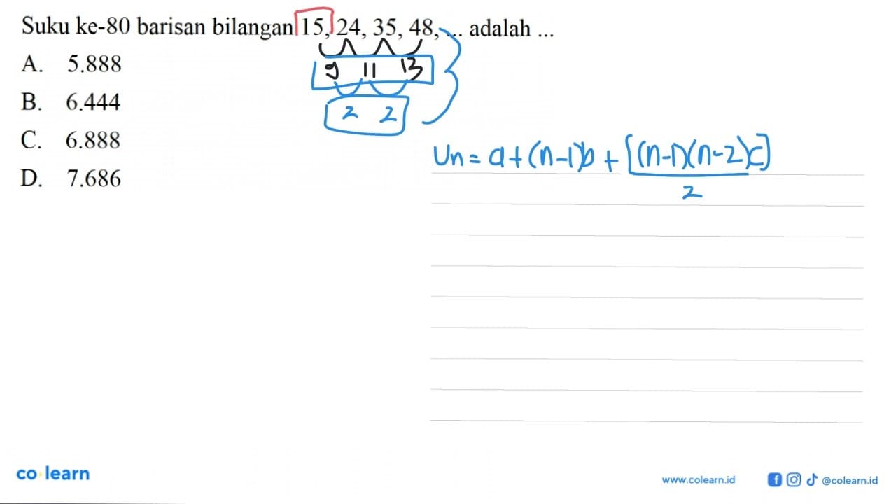 Suku ke-80 barisan bilangan 15,24,35,48, ... adalah ... A.