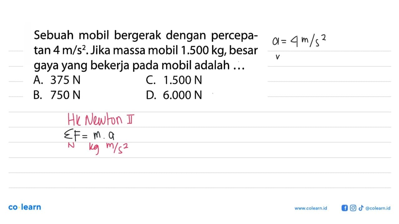 Sebuah mobil bergerak dengan percepa- tan 4 m/s^2.Jika