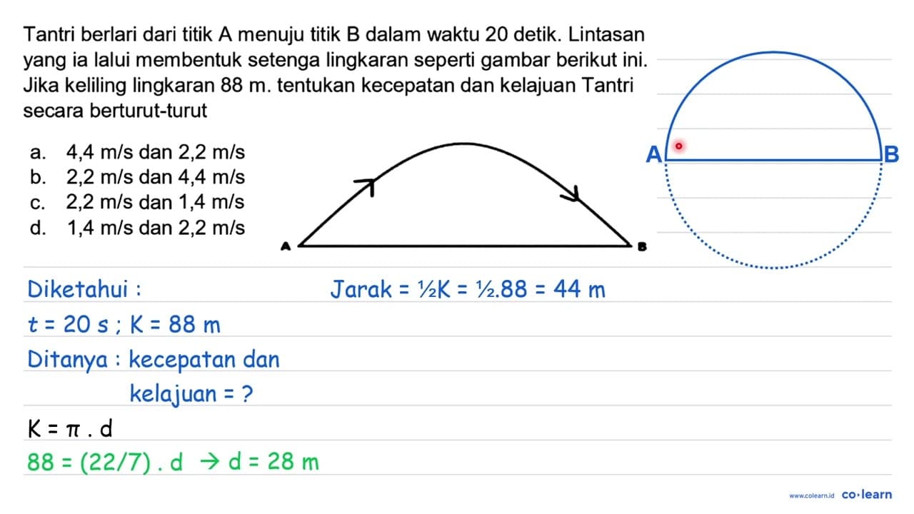 Tantri berlari dari titik A menuju titik B dalam waktu 20