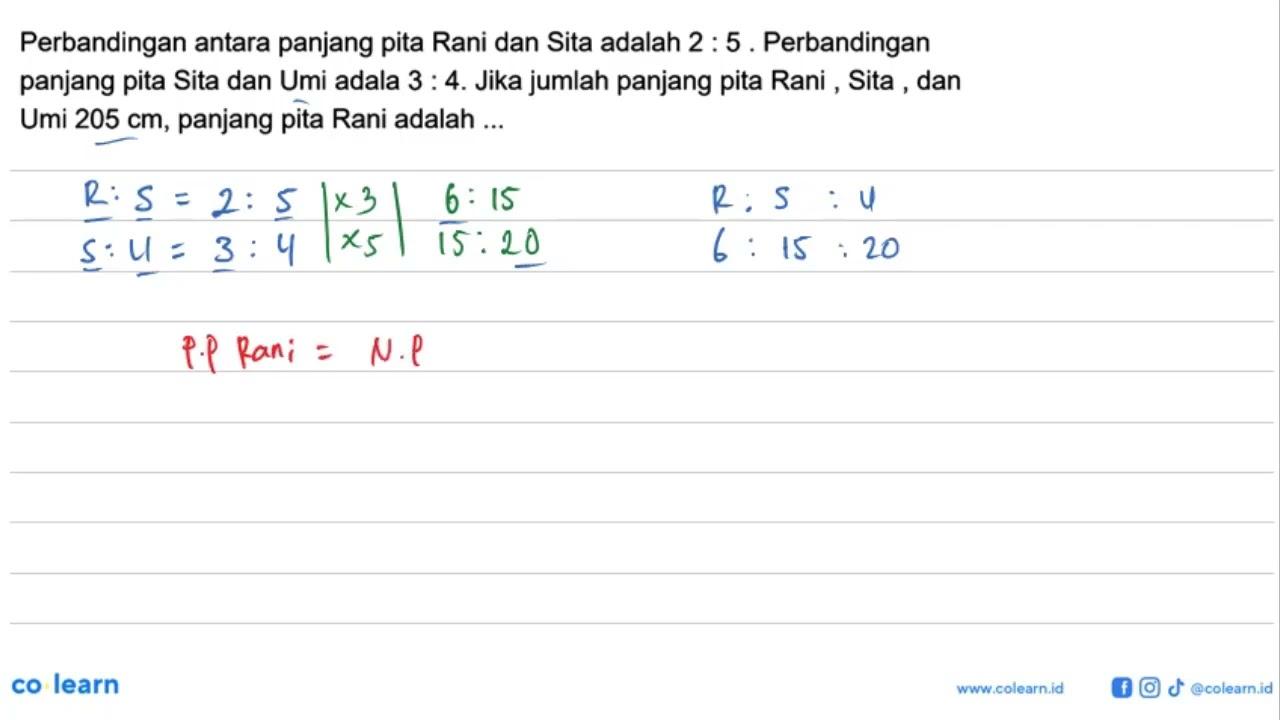 Perbandingan antara panjang pita Rani dan Sita adalah 2 :