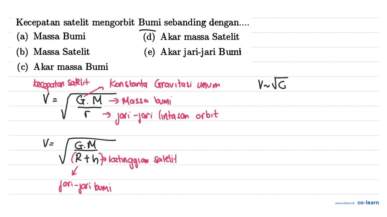 Kecepatan satelit mengorbit Bumi sebanding dengan.... (a)