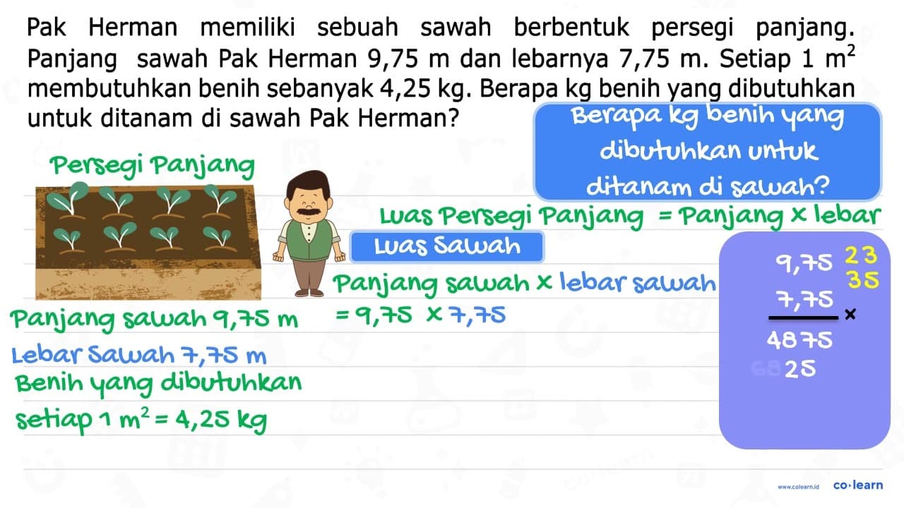 Pak Herman memiliki sebuah sawah berbentuk persegi panjang.