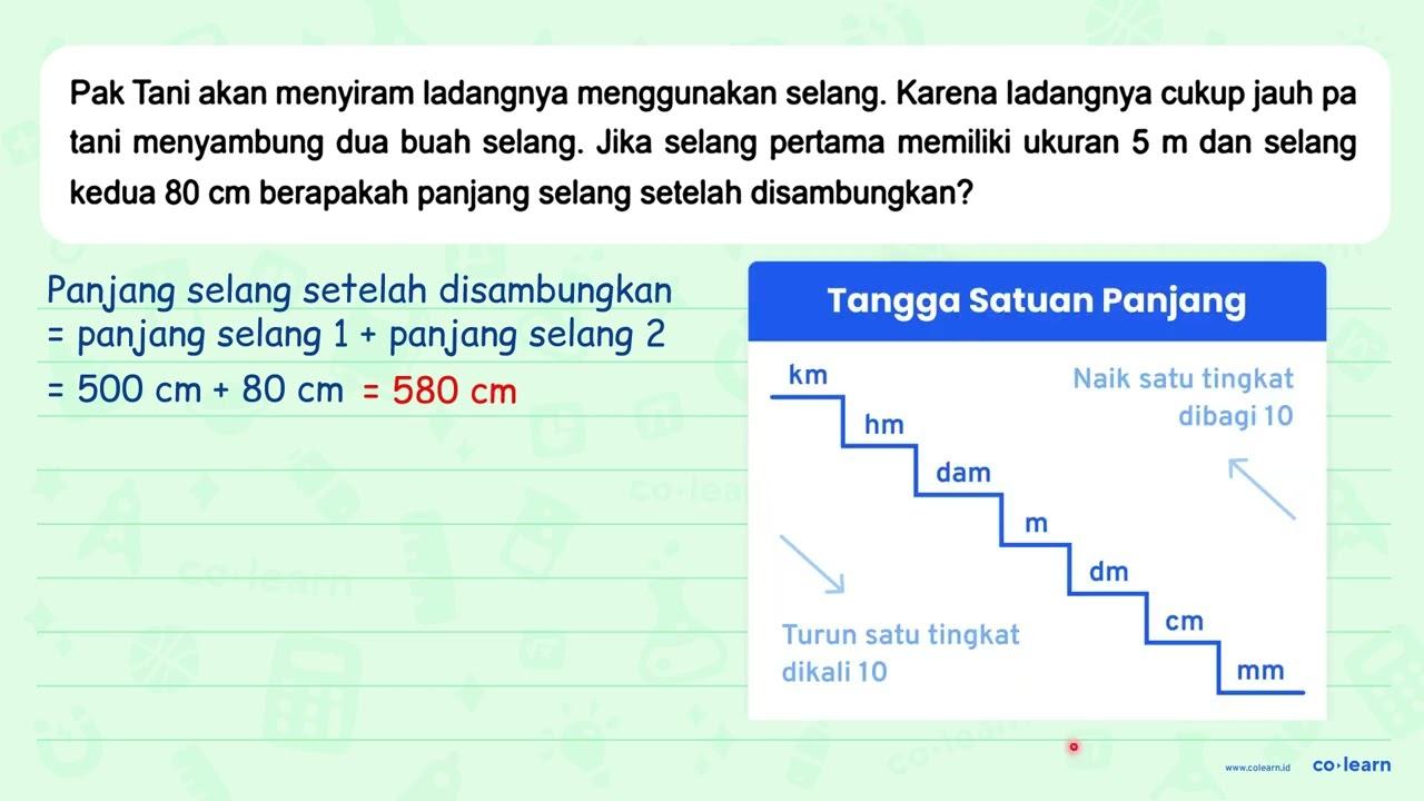 Pak Tani akan menyiram ladangnya menggunakan selang. Karena