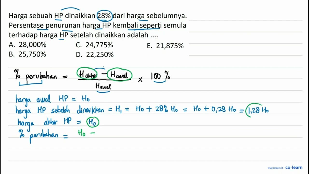 Harga sebuah HP dinaikkan 28% dari harga sebelumnya.