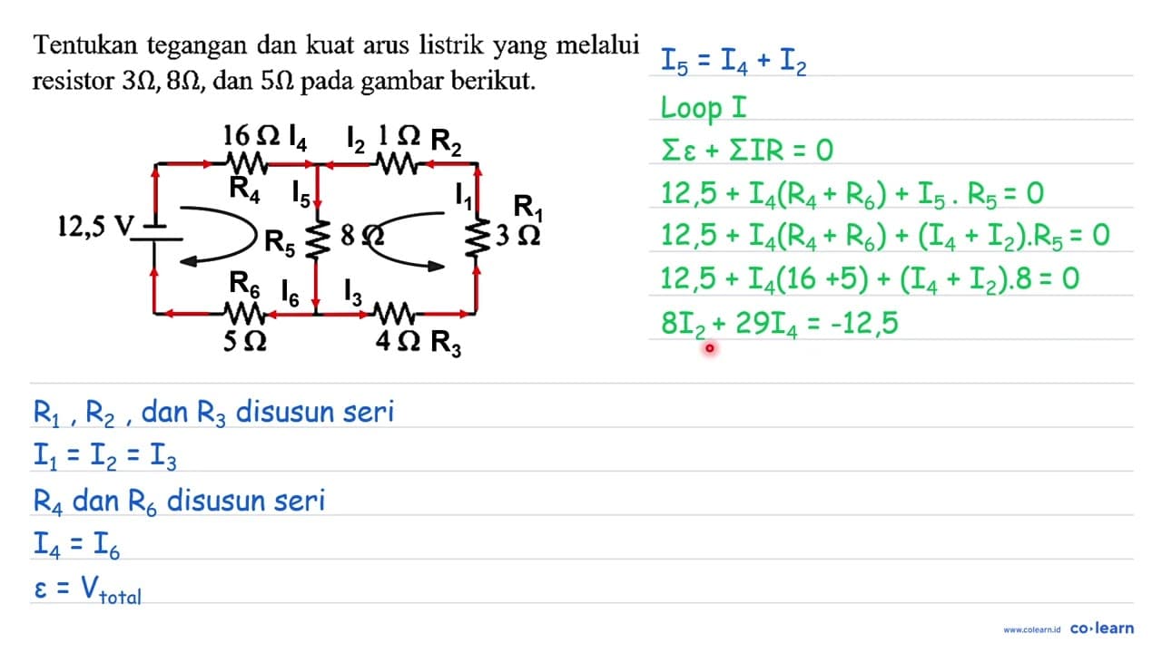 Tentukan tegangan dan kuat arus listrik yang melalui