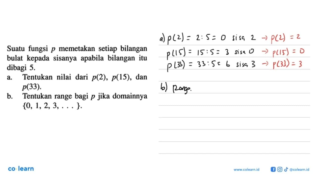 Suatu fungsi p memetakan setiap bilangan bulat kepada