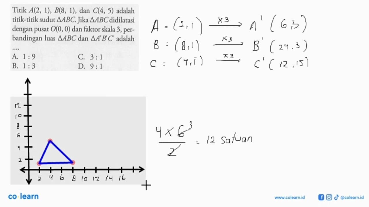 Titik A(2, 1), B(8, 1), dan C(4, 5) adalah titik-titik