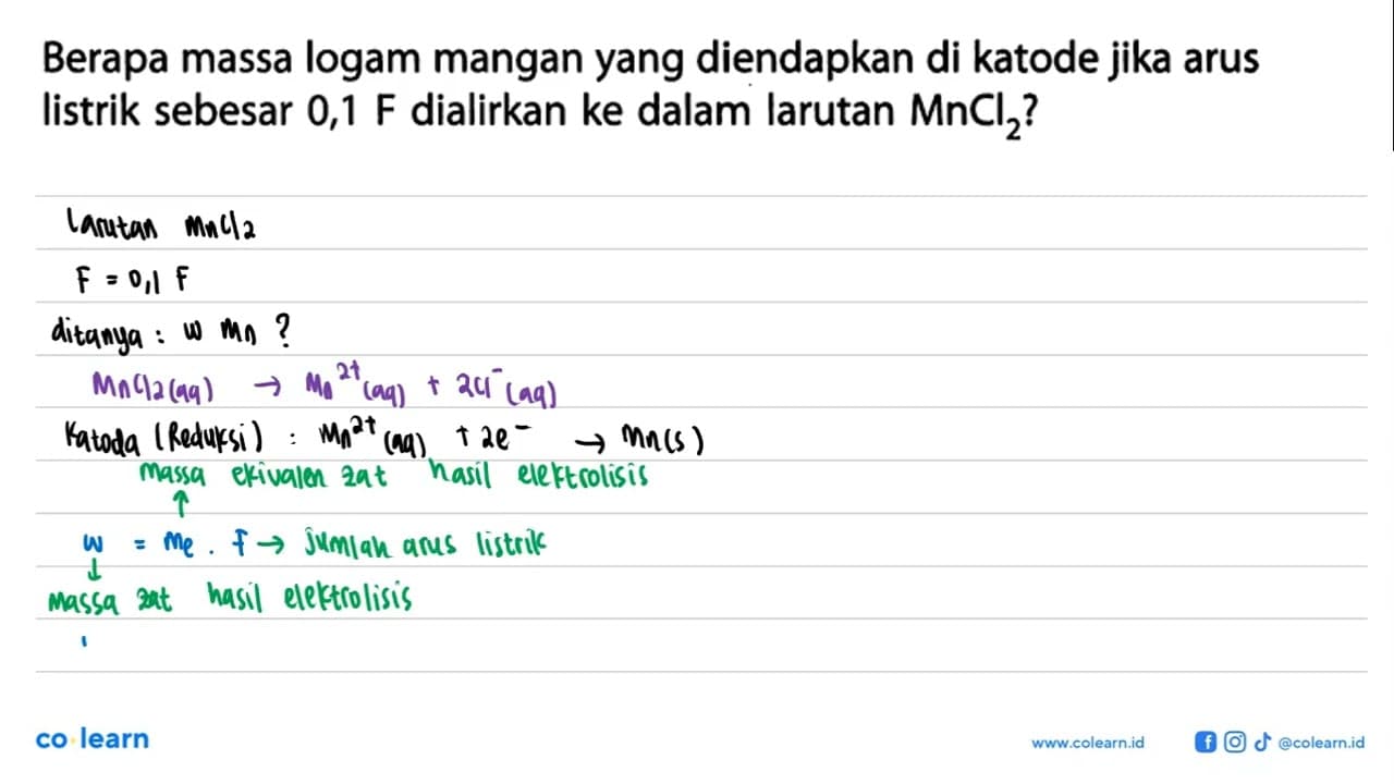 Berapa massa logam mangan yang diendapkan di katode jika