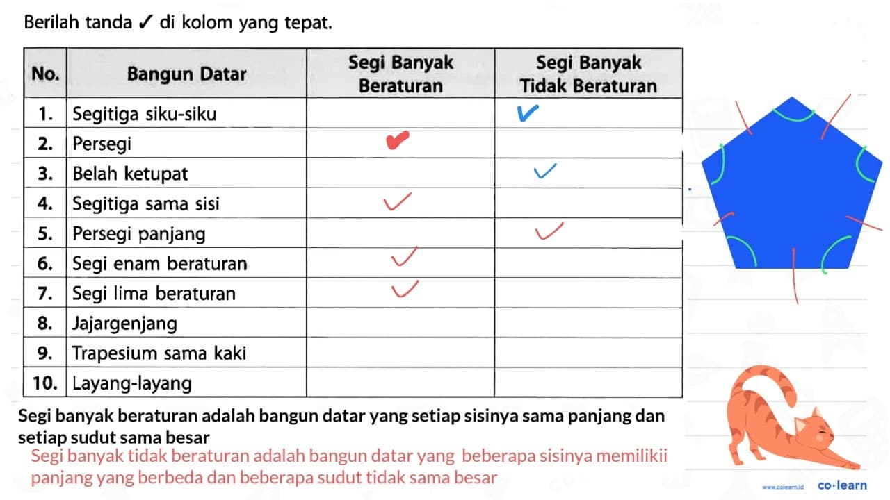 Berilah tanda ceklis di kolom yang tepat. No. Bangun Datar