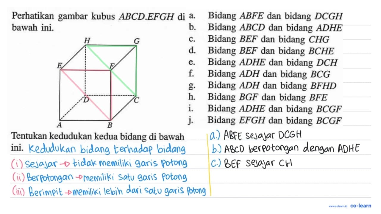 Perhatikan gambar kubus ABCD.EFGH di bawah ini. H G E F D C