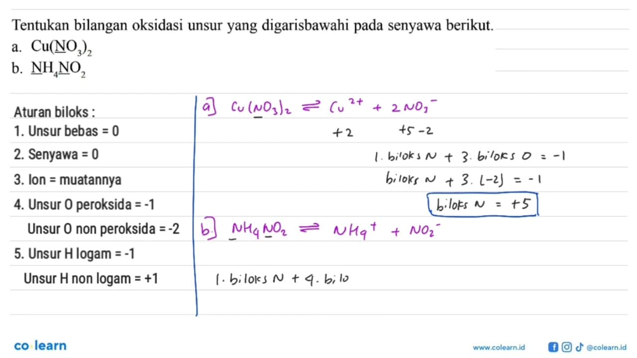 Tentukan bilangan oksidasi unsur yang digarisbawahi pada