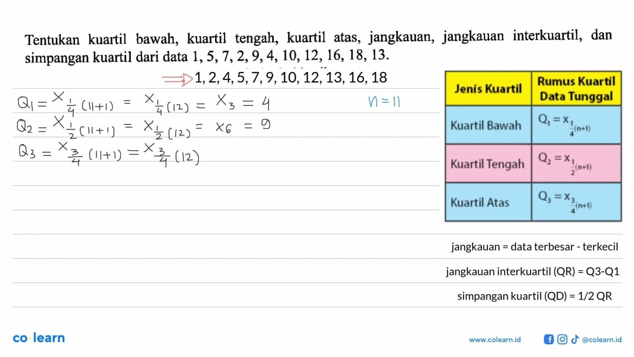 Tentukan kuartil bawah, kuartil tengah, kuartil atas,