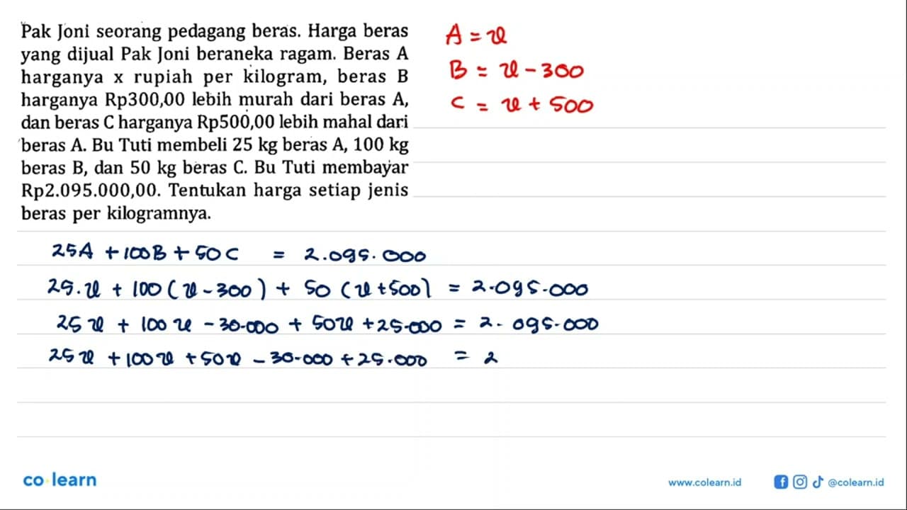 Pak Joni seorang pedagang beras. Harga beras yang dijual