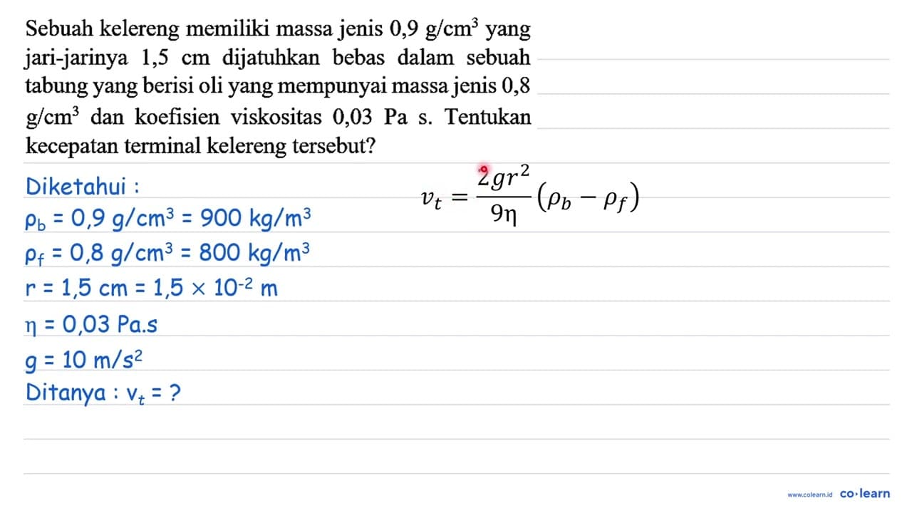 Sebuah kelereng memiliki massa jenis 0,9 g / cm^(3) yang