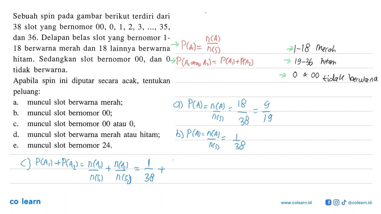 Sebuah spin pada gambar berikut terdiri dari38 slot yang