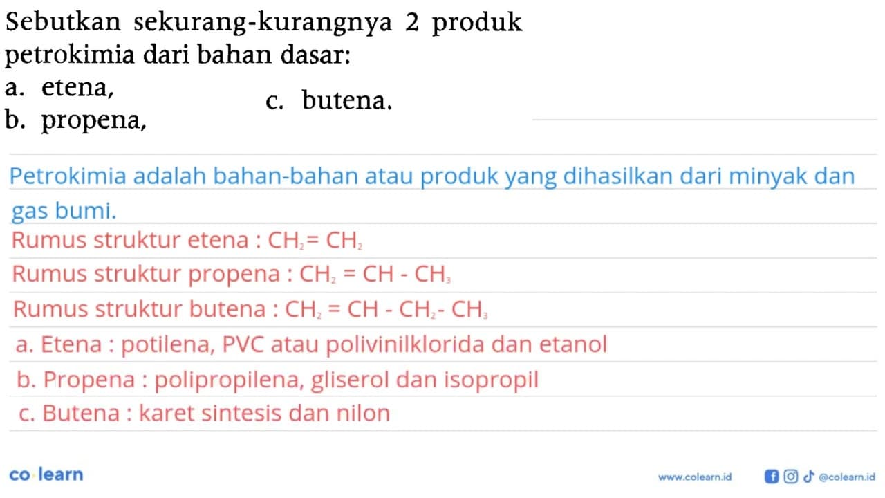 Sebutkan sekurang-kurangnya 2 produk petrokimia dari bahan