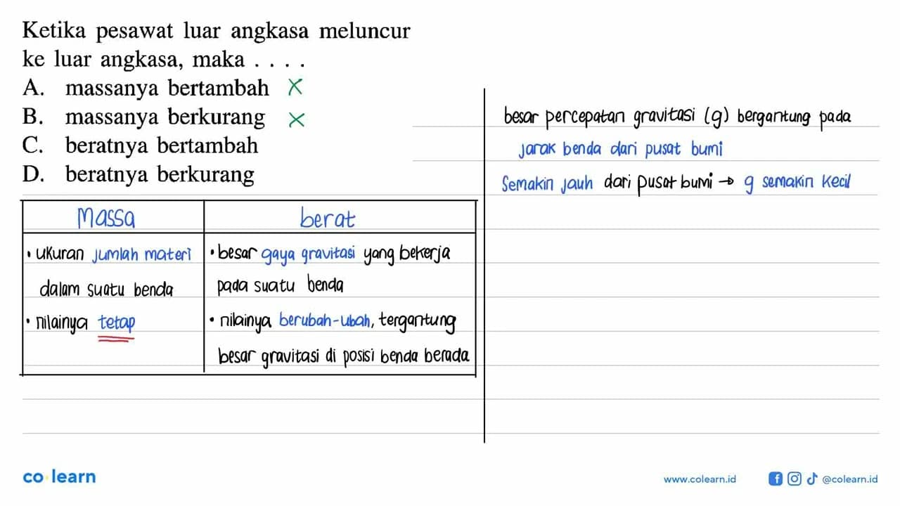 Ketika pesawat luar angkasa meluncur ke luar angkasa, maka