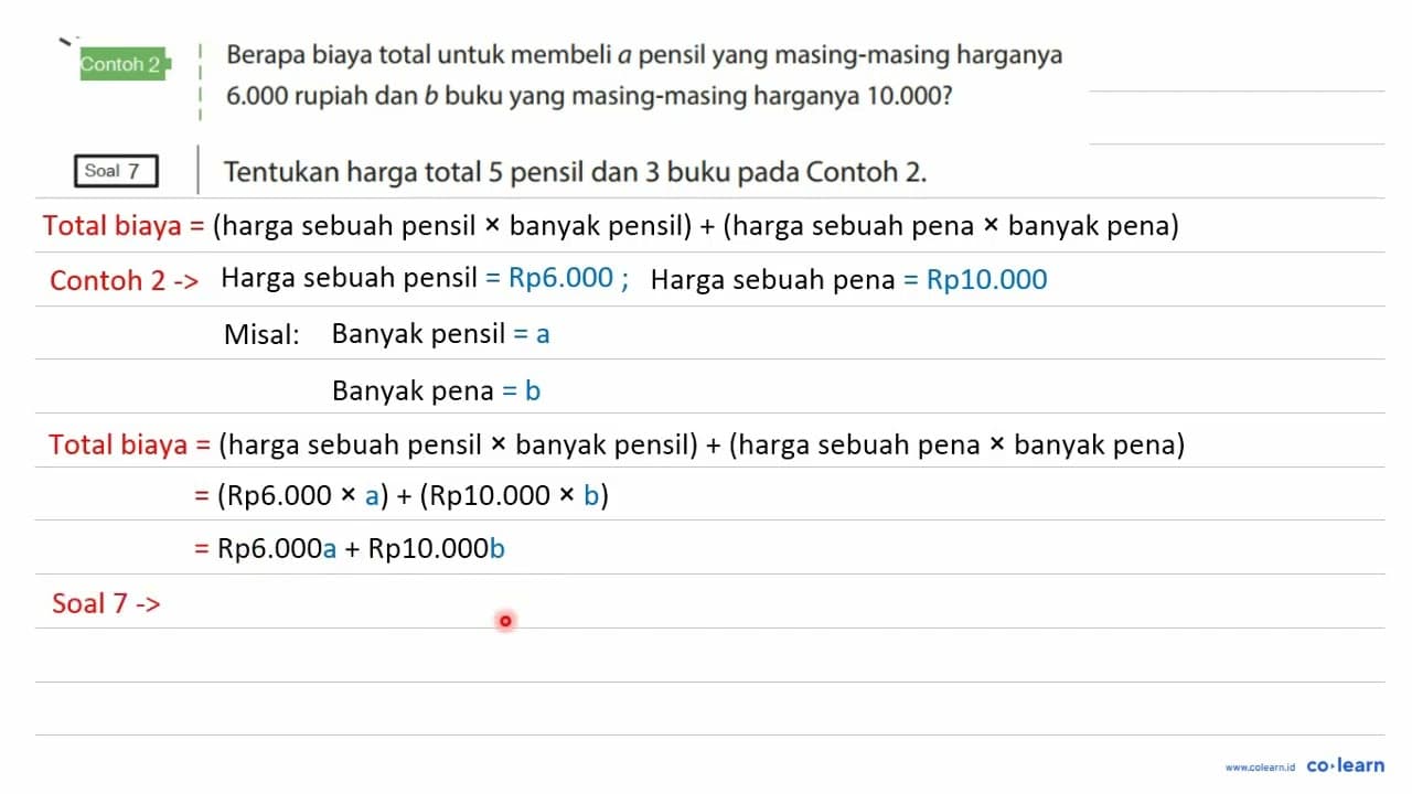 Contoh 2 Berapa biaya total untuk membeli a pensil yang