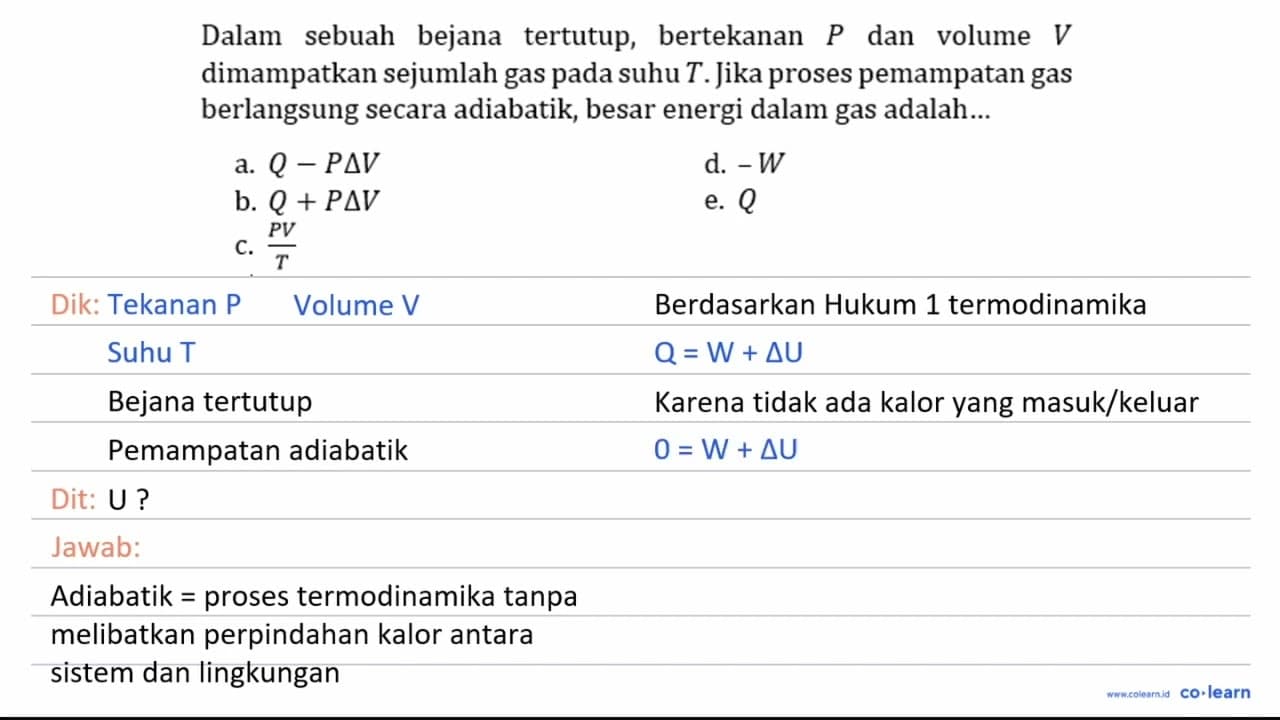 Dalam sebuah bejana tertutup, bertekanan P dan volume V