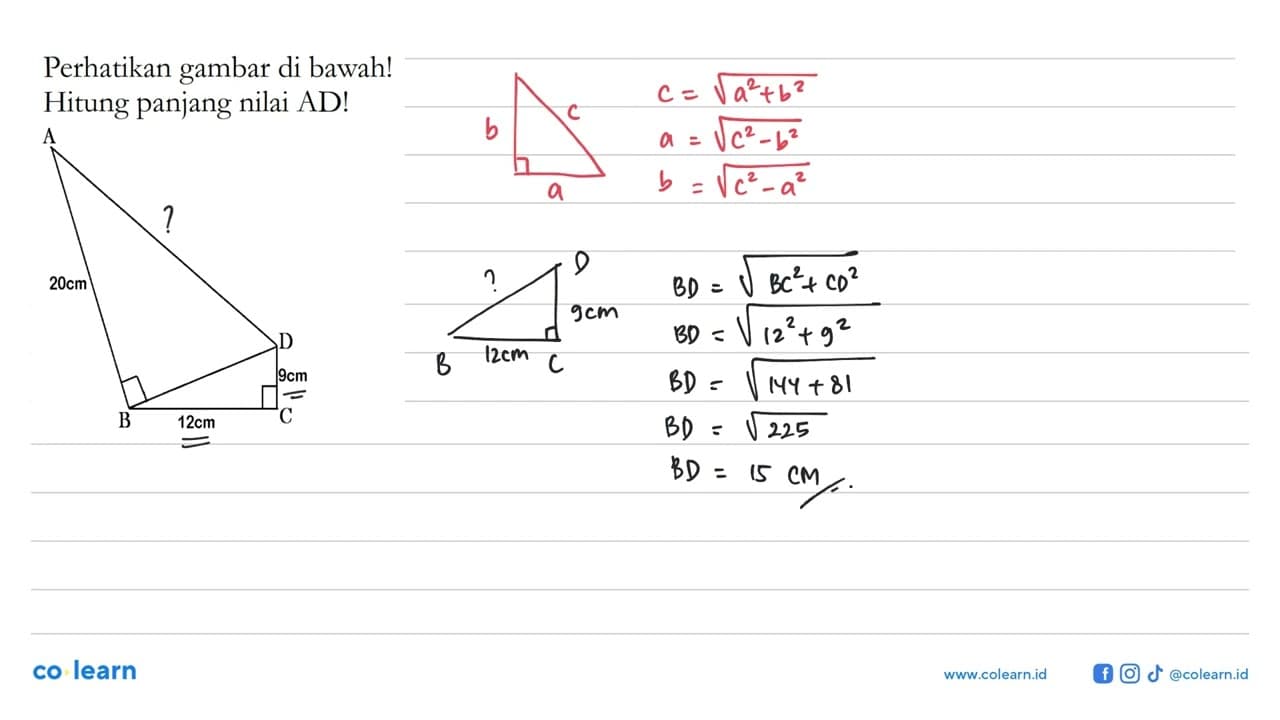 Perhatikan gambar di bawah! Hitung panjang nilai AD! 20 cm