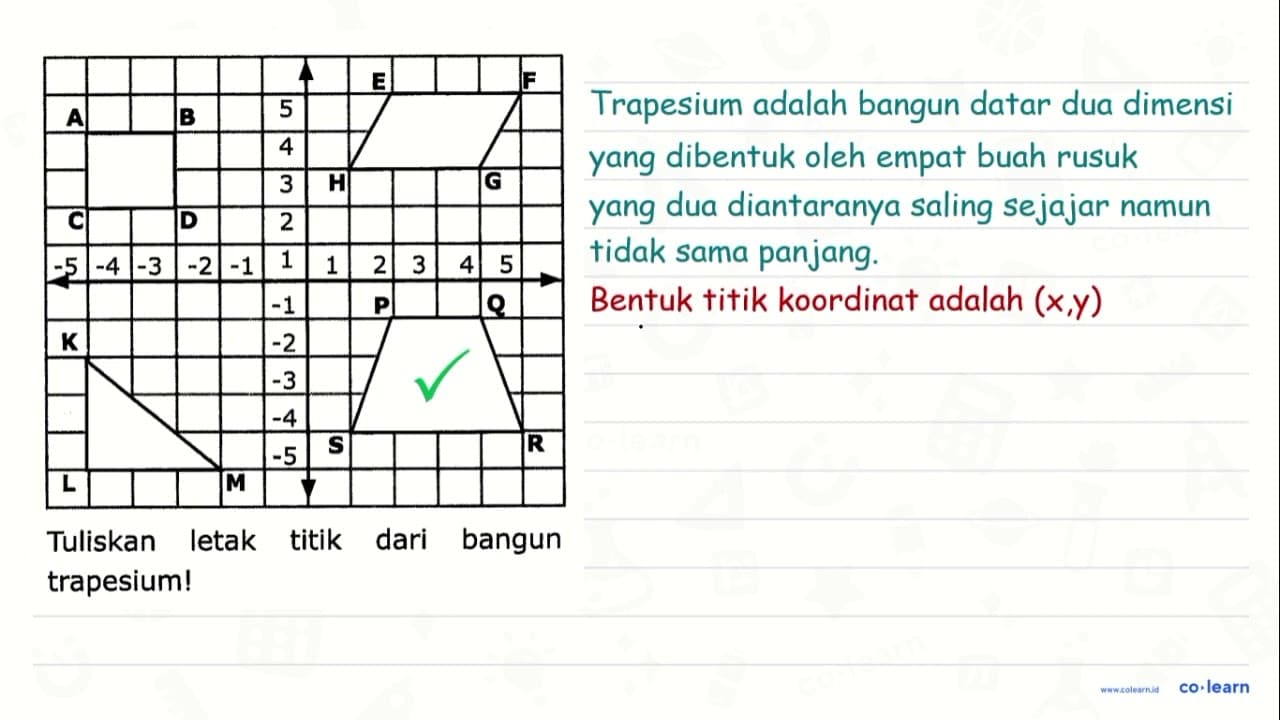 Tuliskan letak titik dari bangun trapesium!