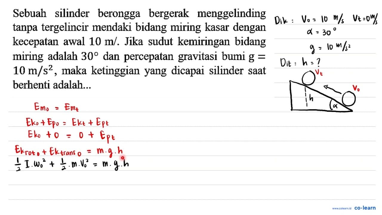 Sebuah silinder berongga bergerak menggelinding tanpa