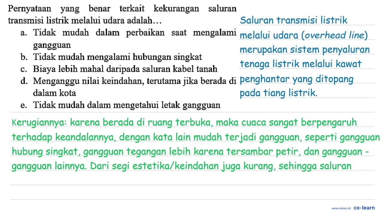 Pernyataan yang benar terkait kekurangan saluran transmisi