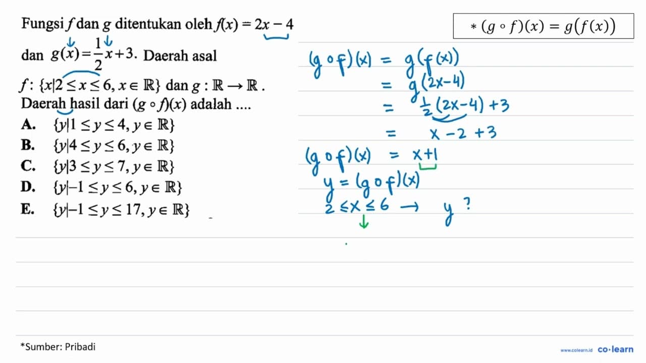 Fungsi f dan g ditentukan oleh f(x)=2x-4 dan g(x)=1/2 x+3.